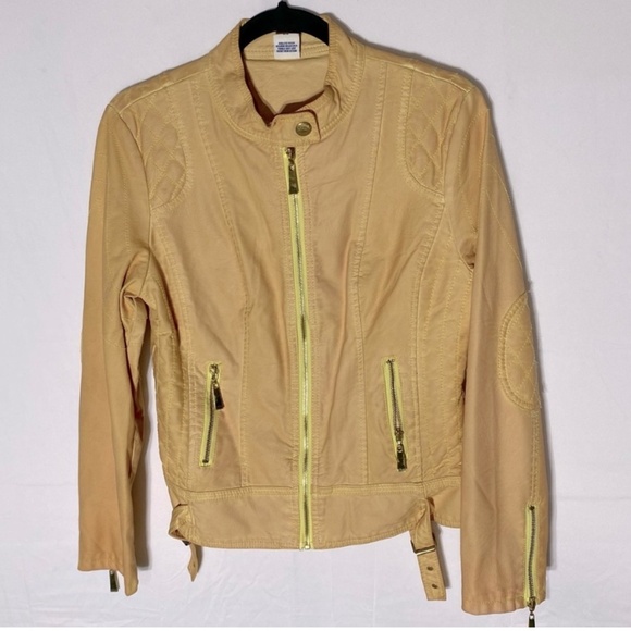 Vintage Roosevelt American College Dyed Yellow Distressed Faux Leather Jacket M - Picture 16 of 16